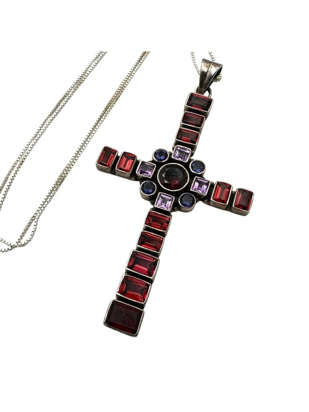 Nicky Butler Necklace Multi Gemstone Multicolor Cross Sterling Silver